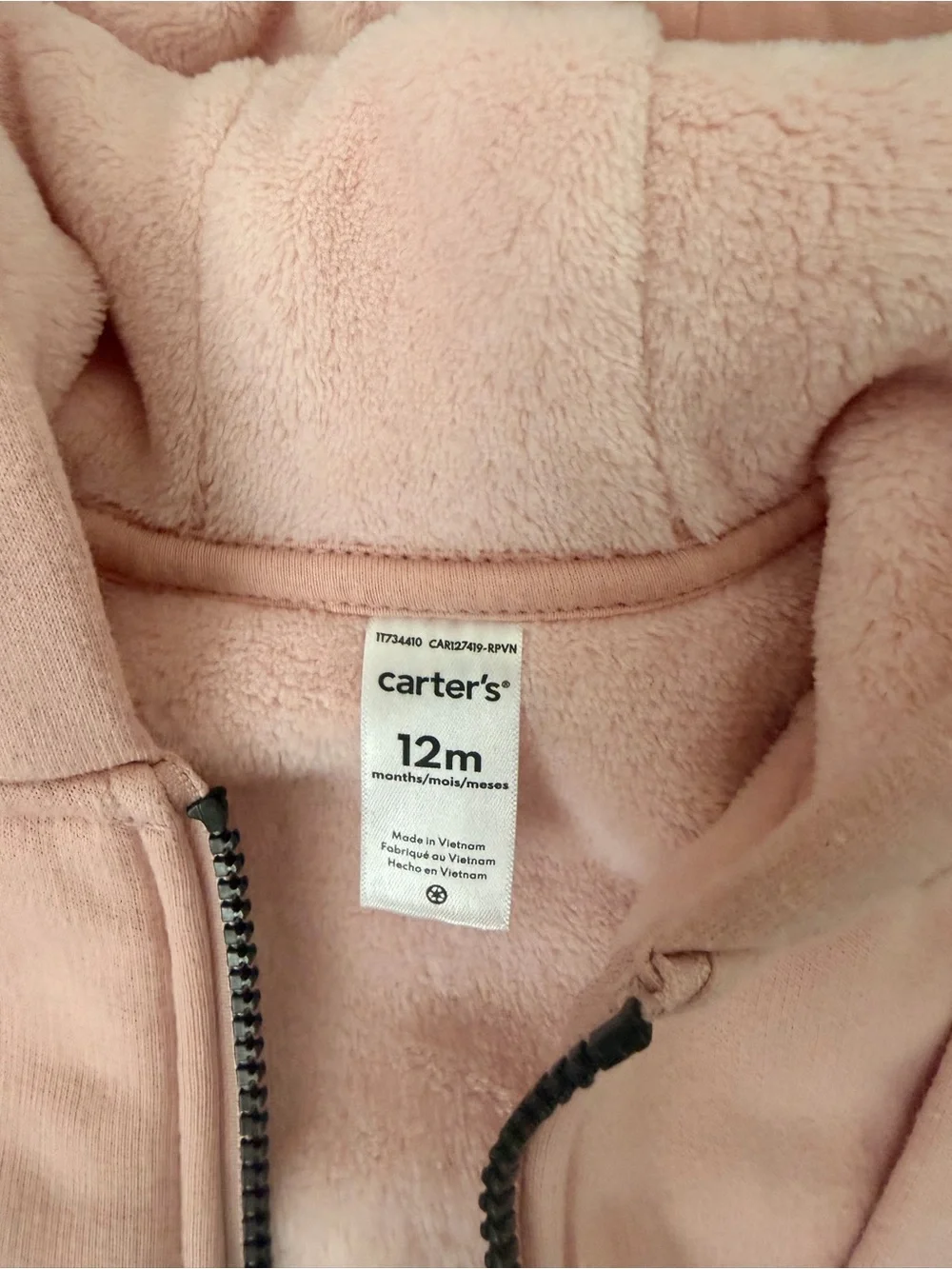 Carter's Light Pink Hooded Zip Sweatshirt